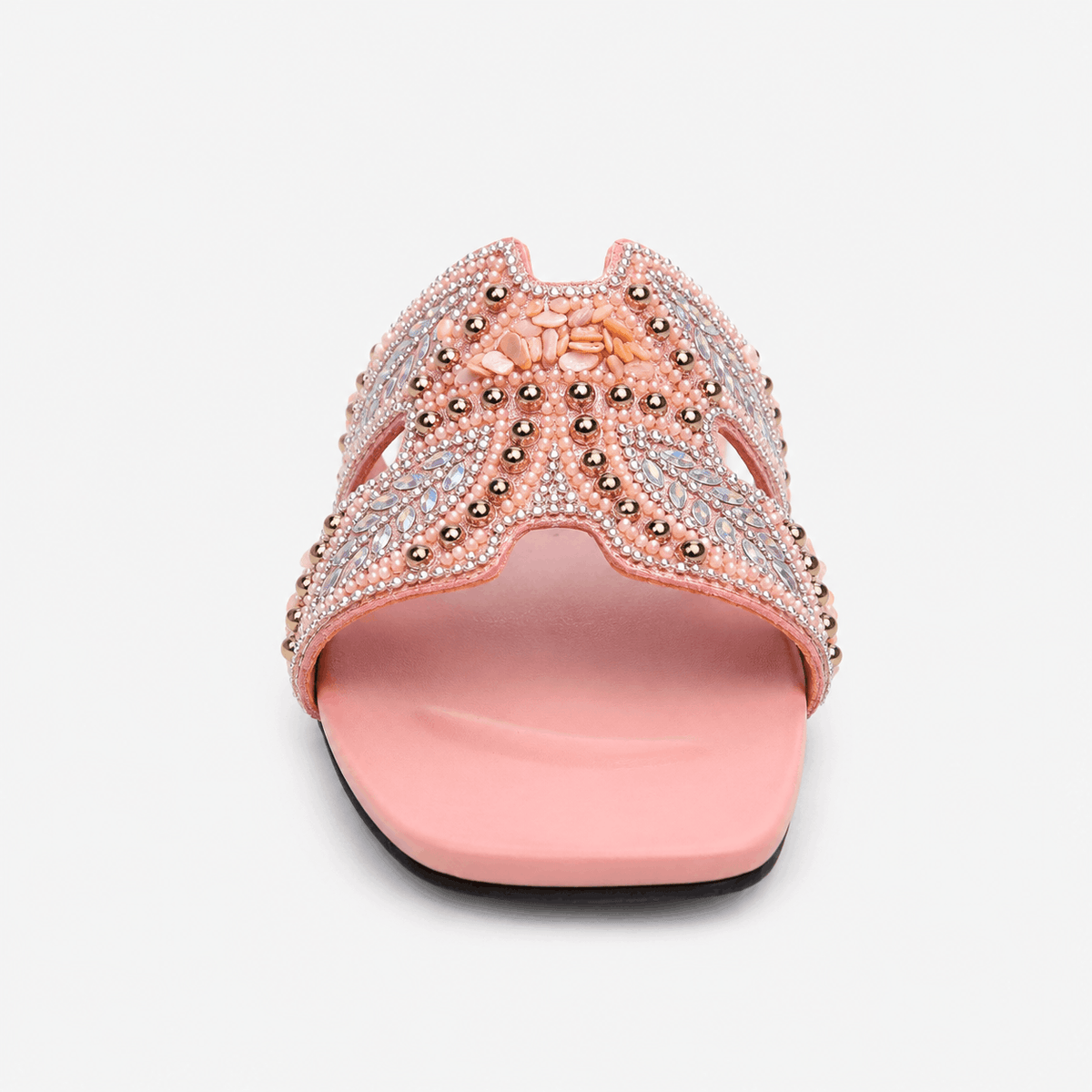 Nude Crystal Bow Slides in Nude Pink - view 6