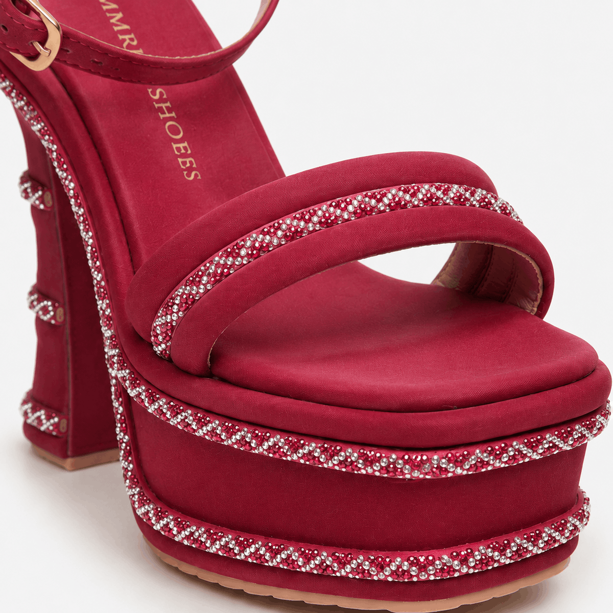 Magenta Strappy Platform Heels in Magenta - view 6