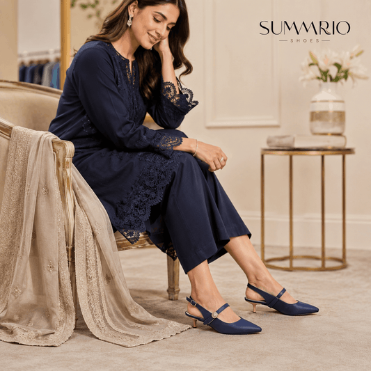 Navy Mary Jane Block Heels