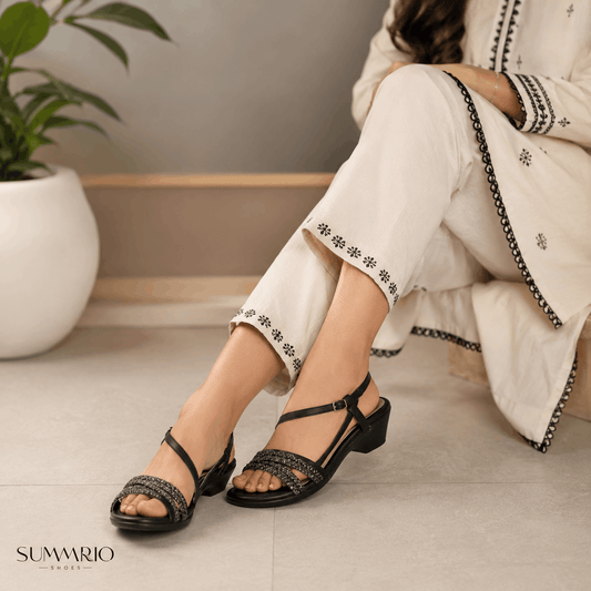 Black Embellished Platform Heels