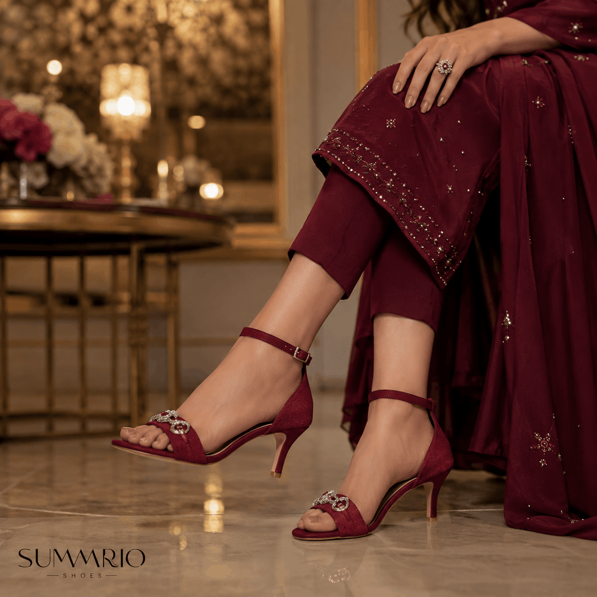 Red Jewel Accent Heels
