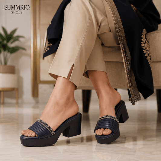 Navy Ribbed Mule Heels