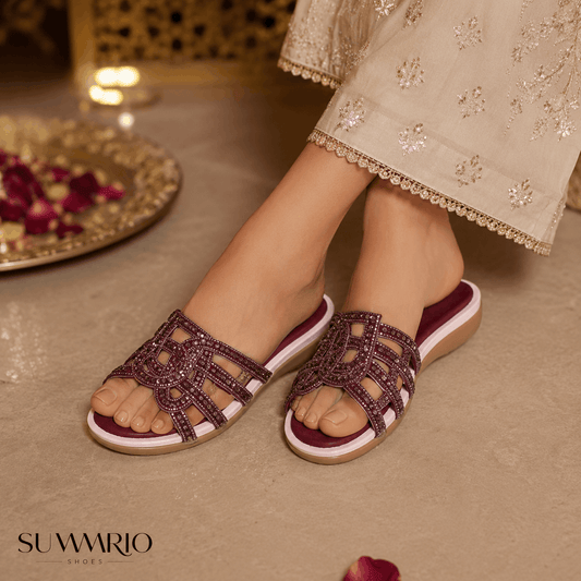 Maroon Studded Slides