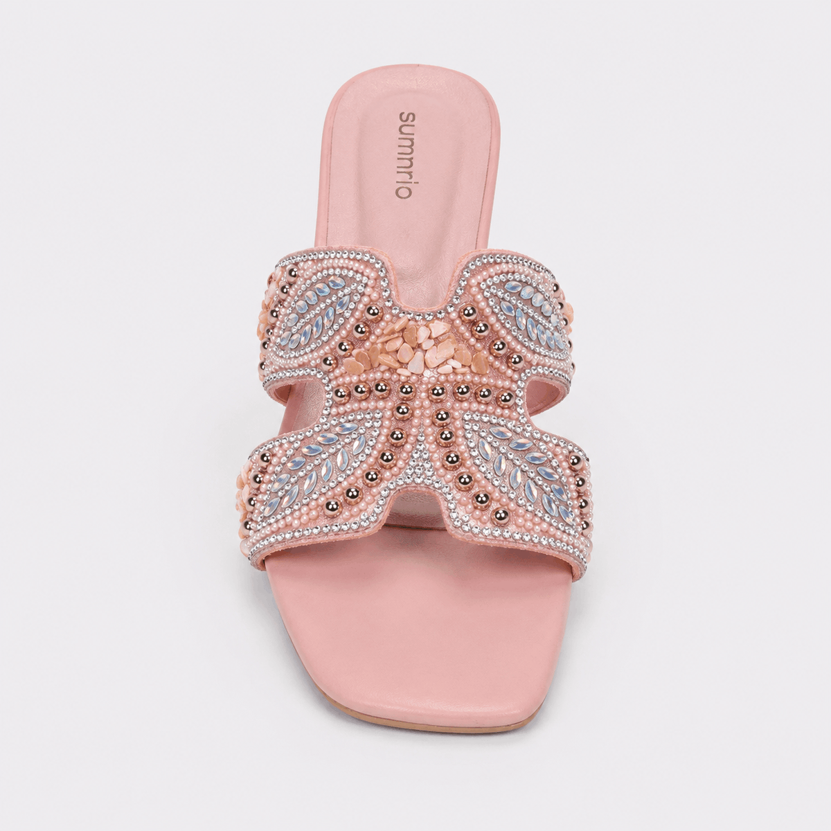 Nude Crystal Bow Slides in Nude Pink - view 1