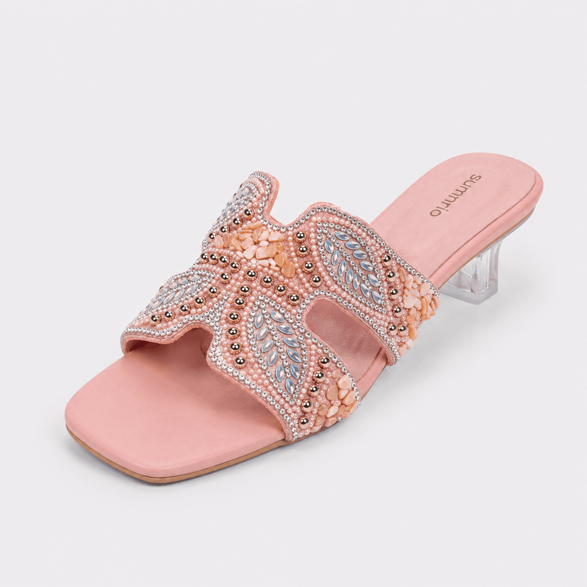 Nude Crystal Bow Slides in Nude Pink - view 2