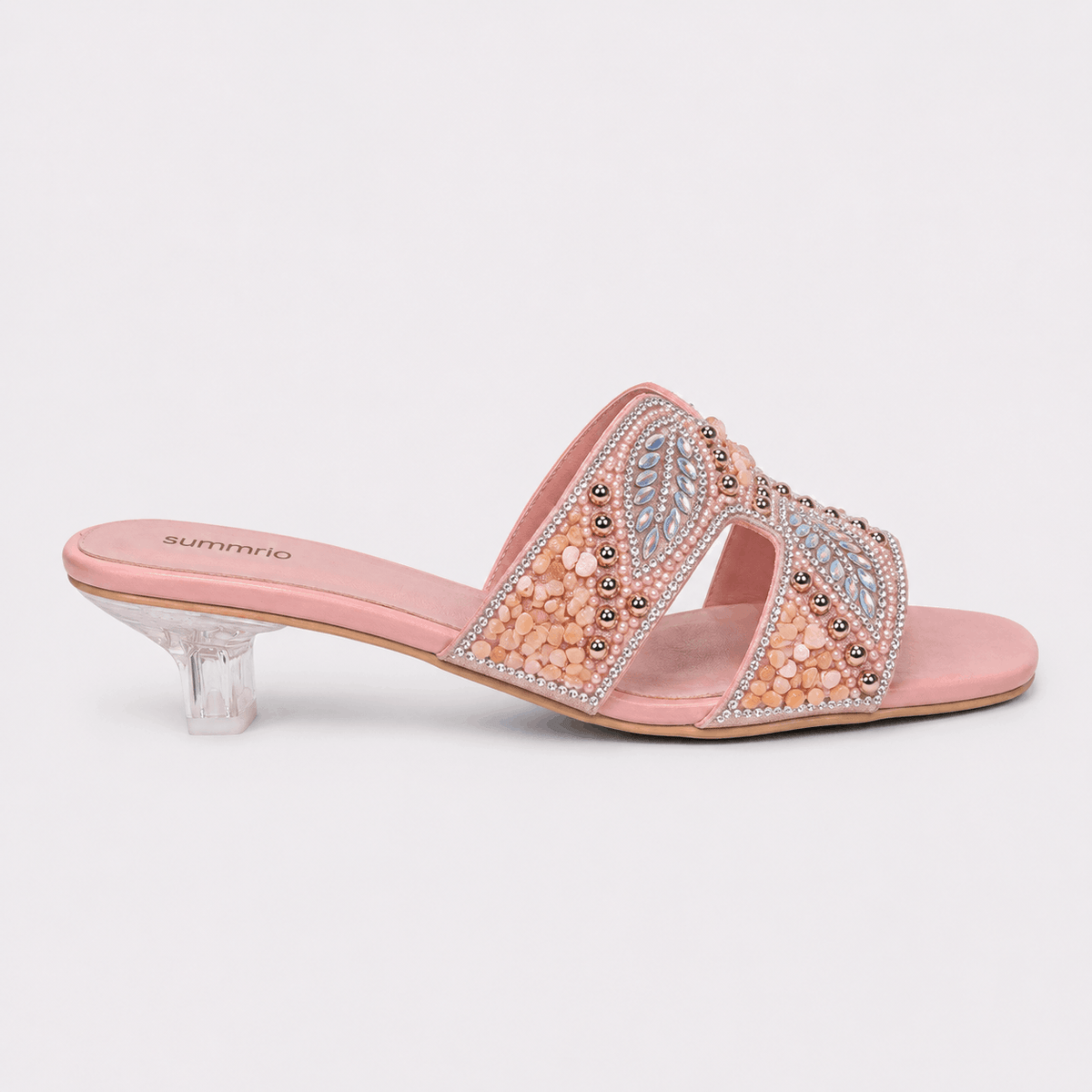 Nude Crystal Bow Slides in Nude Pink - view 3