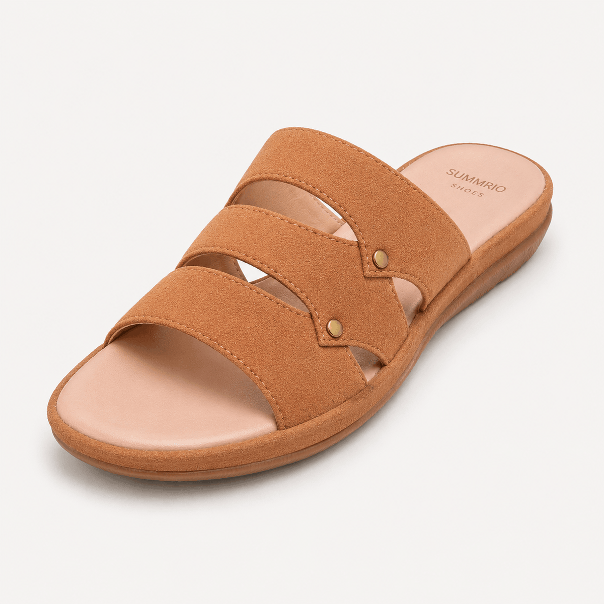 Peach Triple-Strap Slides in Peach - view 1