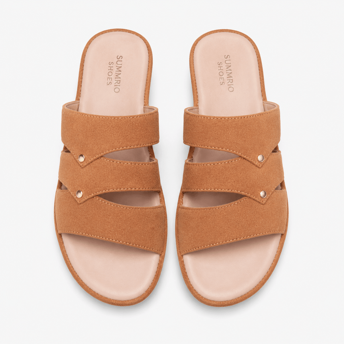 Peach Triple-Strap Slides in Peach - view 3