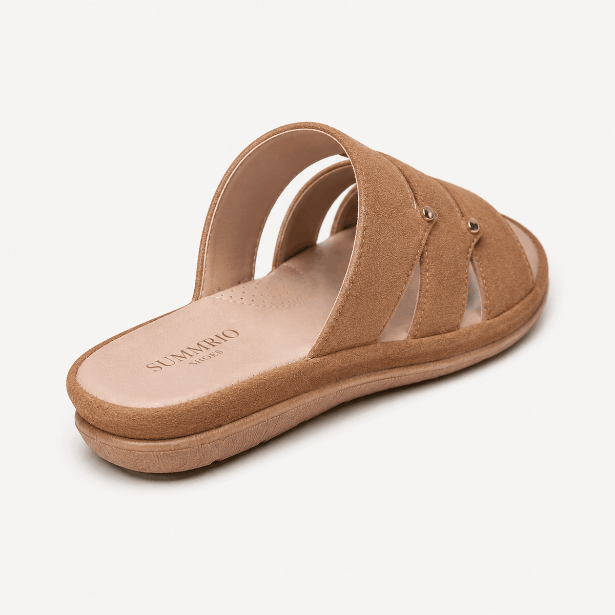 Peach Triple-Strap Slides in Peach - view 4