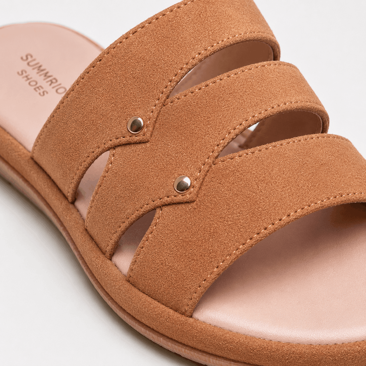 Peach Triple-Strap Slides in Peach - view 6