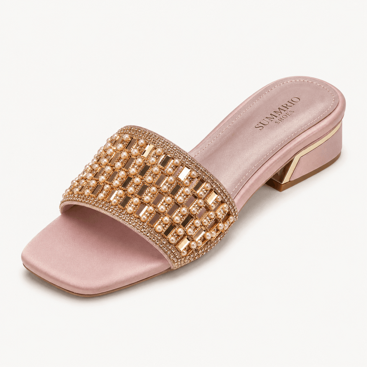 Tan Studded Slides in Tan - view 1