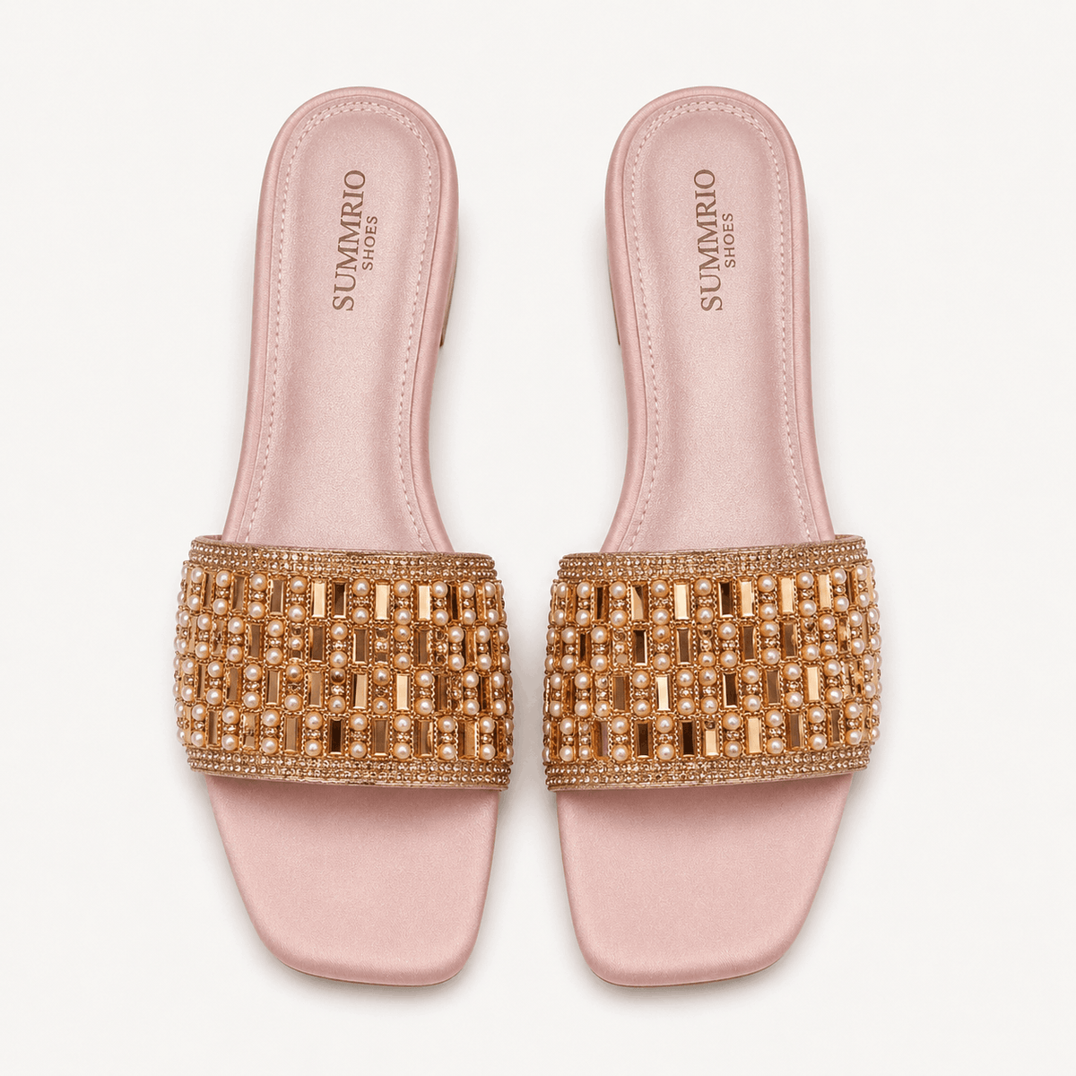 Tan Studded Slides in Tan - view 3