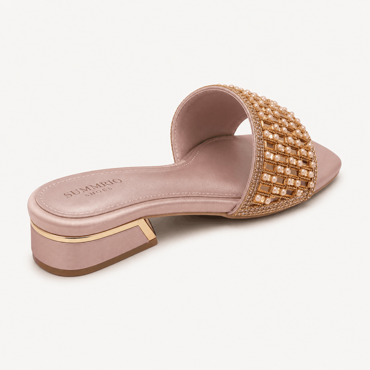 Tan Studded Slides in Tan - view 4