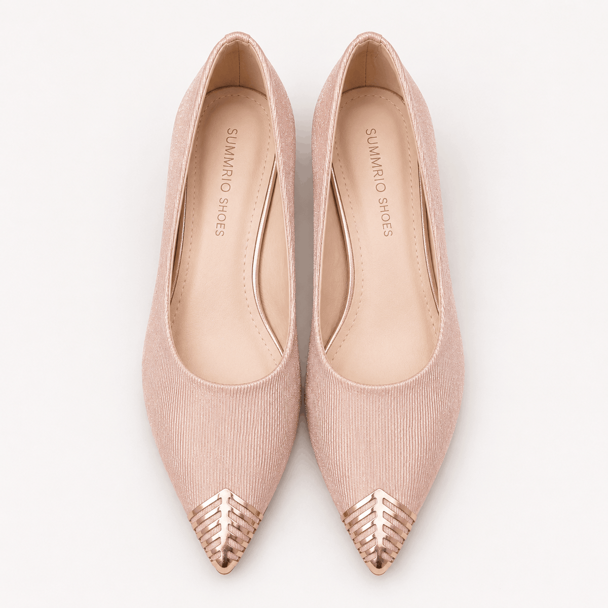 Nude Textured Ballet Flats in Nude Beige - view 3