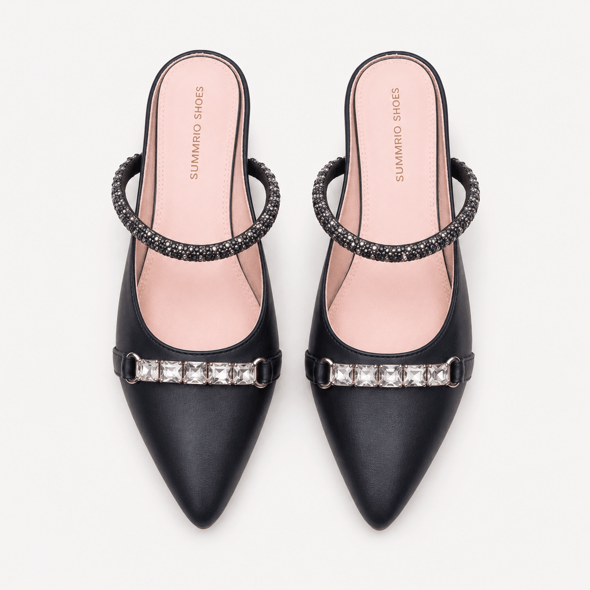 Black Cap-Toe Mary Jane Flats in Black - view 3