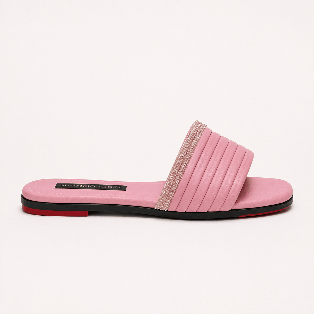 Pink Ribbed Slides in Soft Pink - view 1
