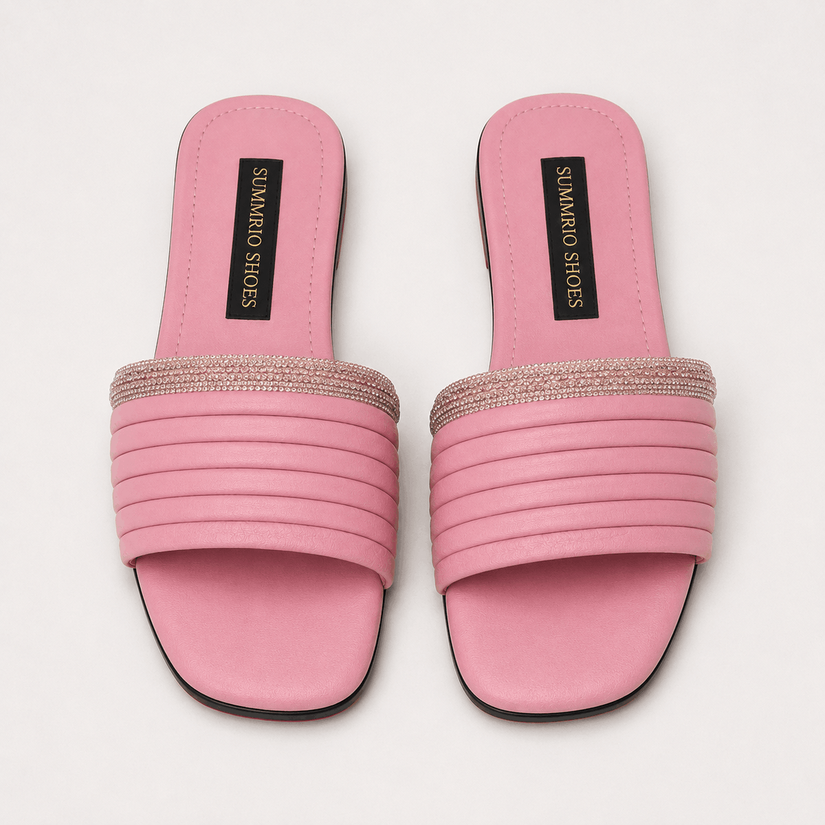 Pink Ribbed Slides in Soft Pink - view 2
