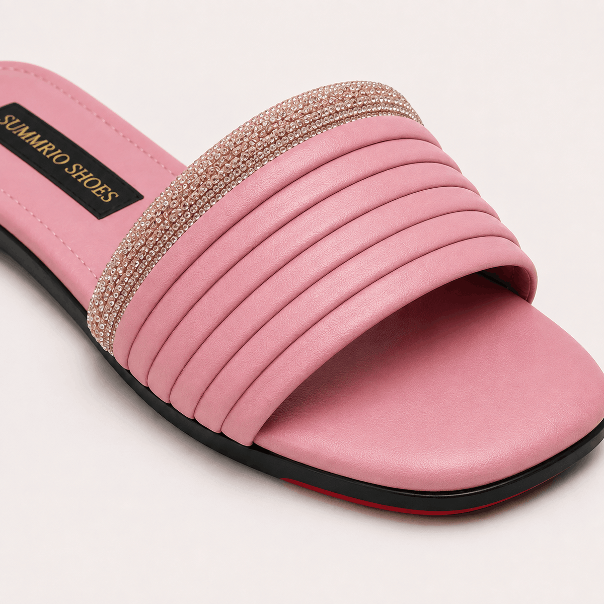 Pink Ribbed Slides in Soft Pink - view 5
