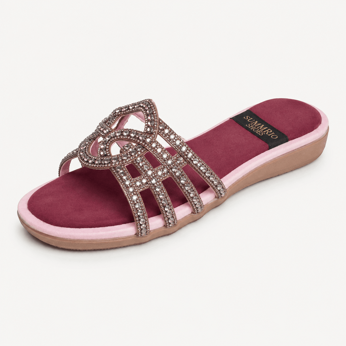Maroon Studded Slides in Maroon - view 1