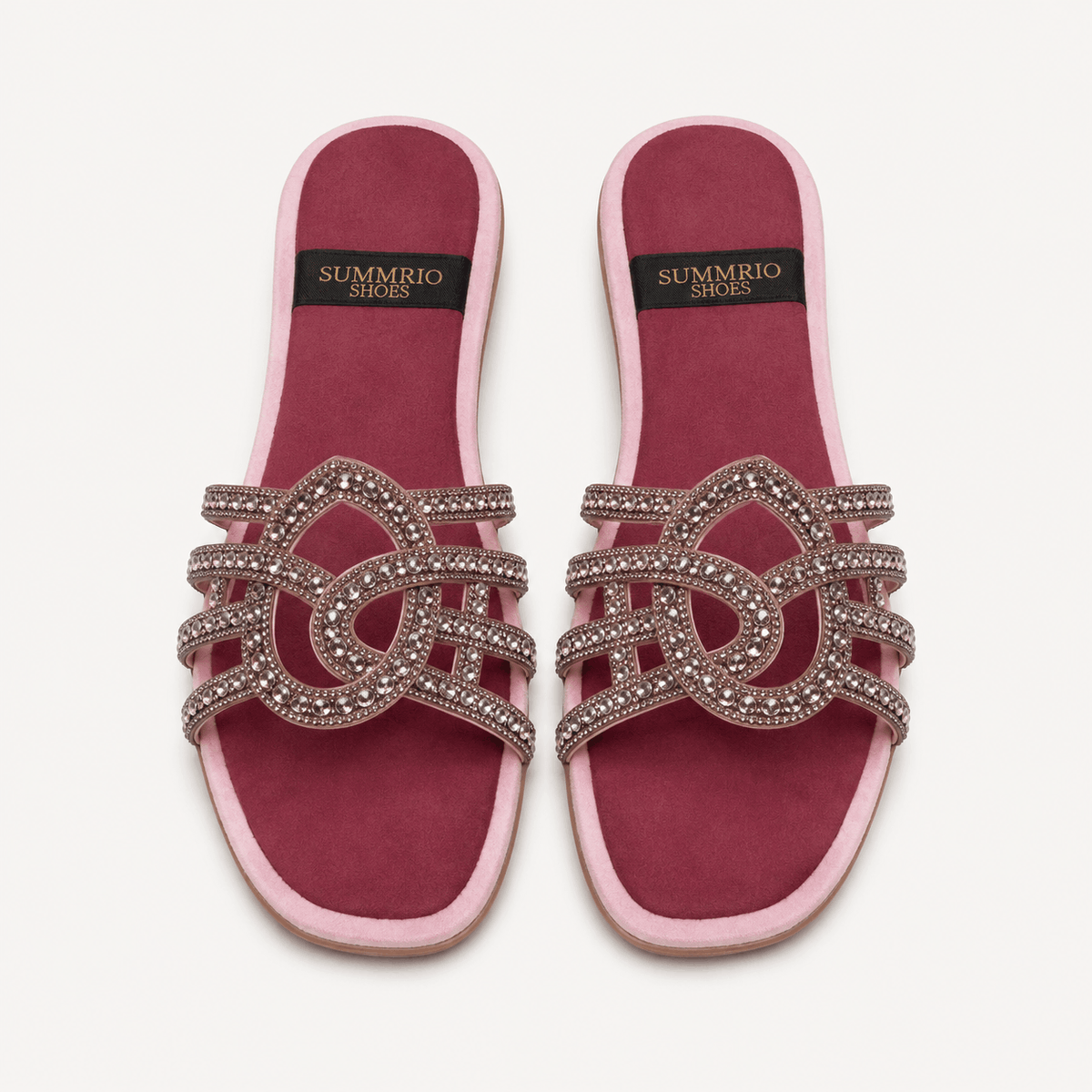 Maroon Studded Slides in Maroon - view 3
