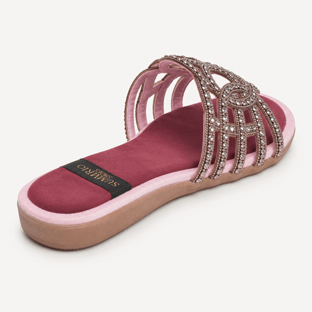 Maroon Studded Slides in Maroon - view 4