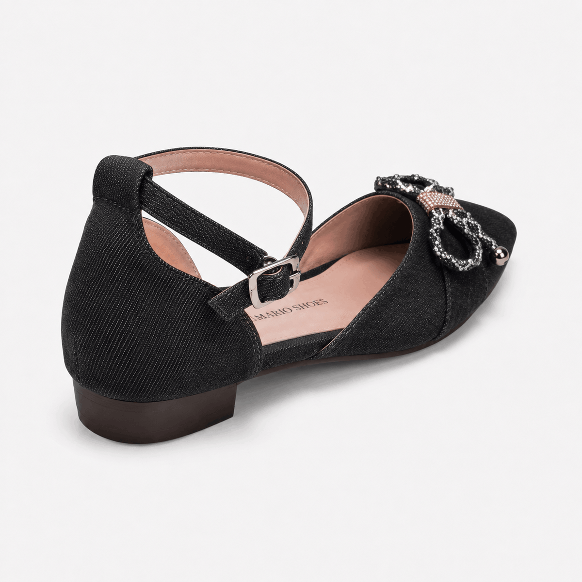 Black Textured Bow Flats in Black - view 4