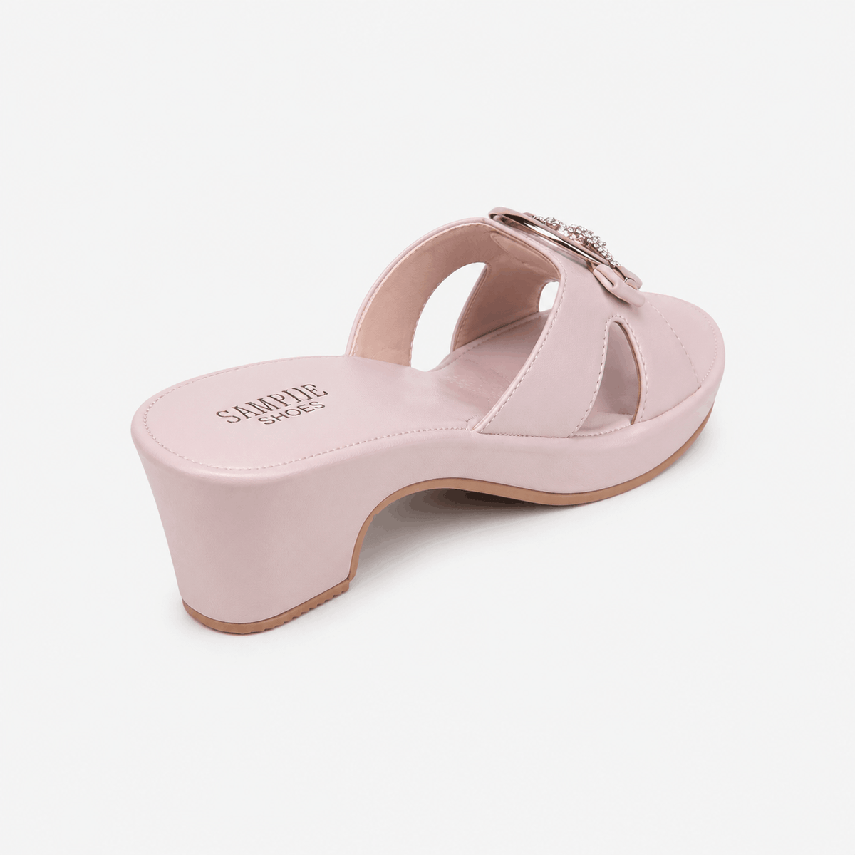 Blush Buckle Mule Heels in Blush Pink - view 4