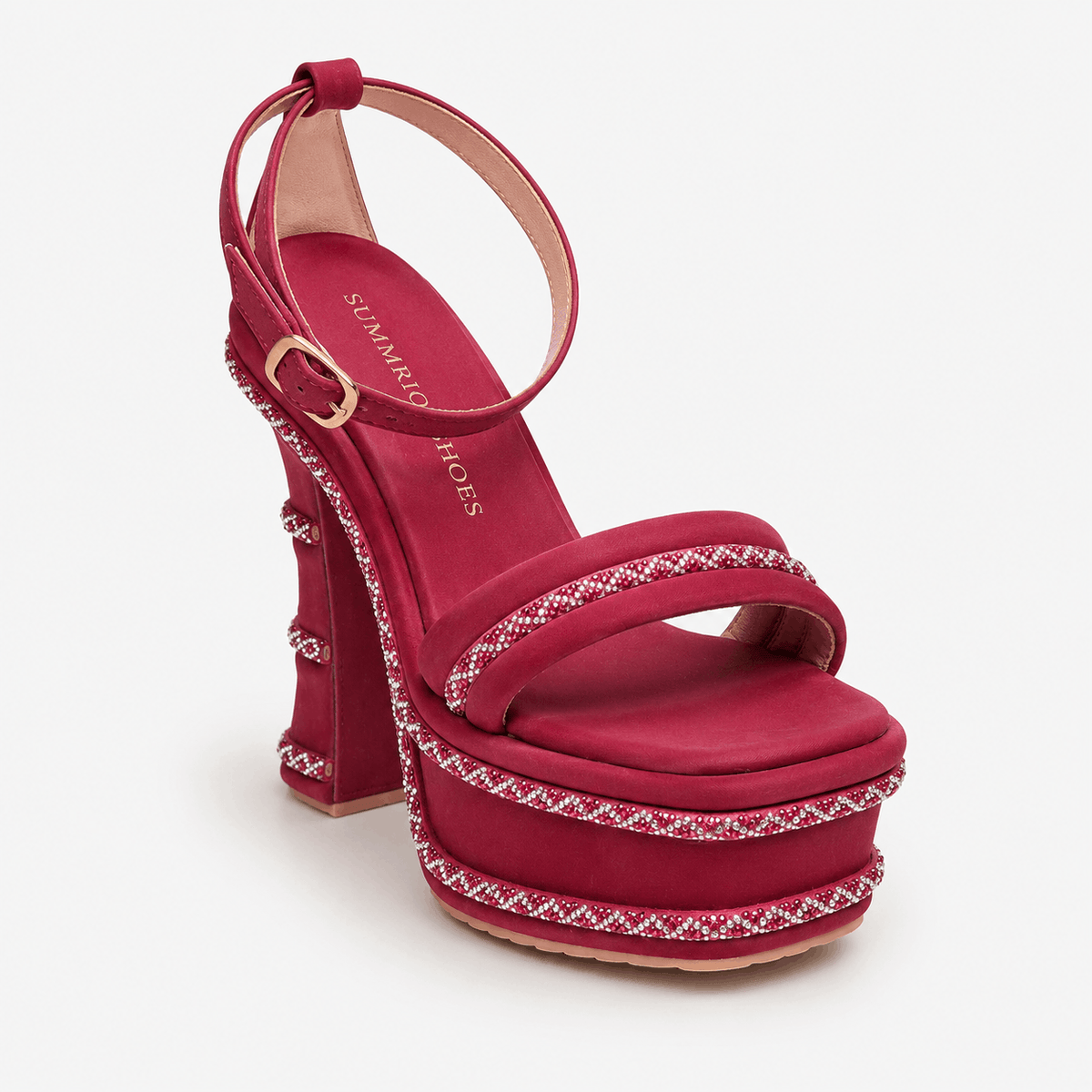 Magenta Strappy Platform Heels in Magenta - view 1
