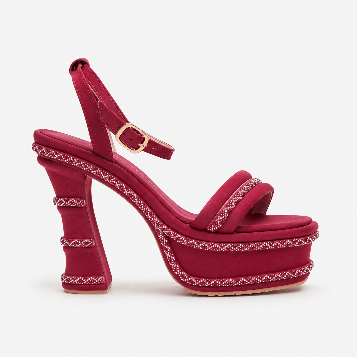 Magenta Strappy Platform Heels in Magenta - view 2