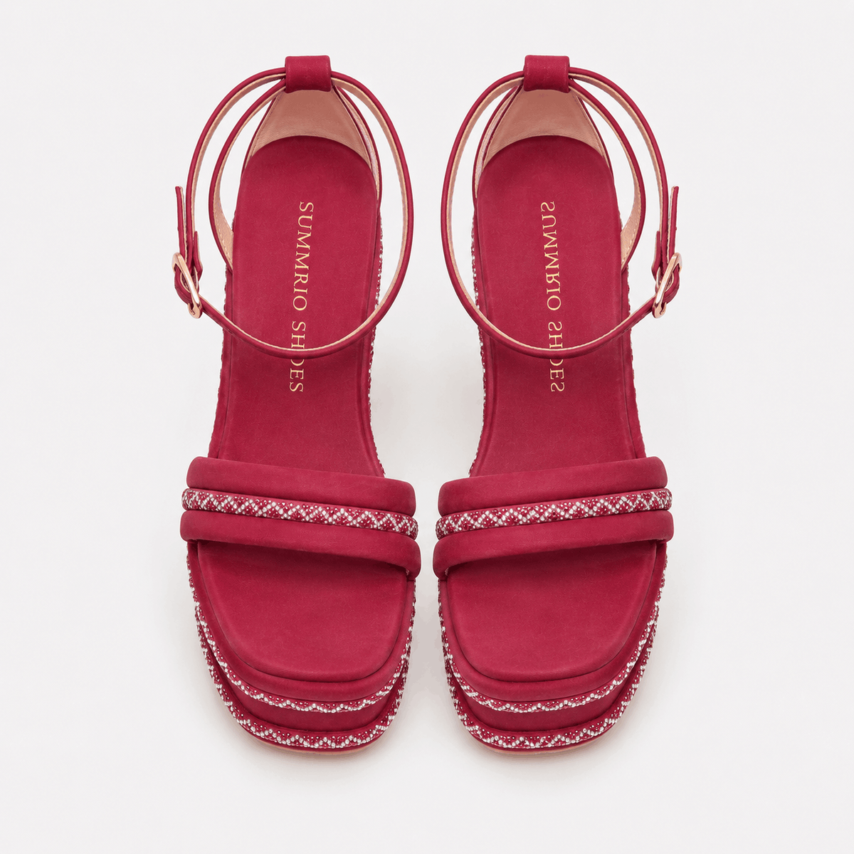 Magenta Strappy Platform Heels in Magenta - view 3
