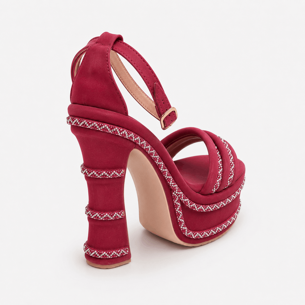 Magenta Strappy Platform Heels in Magenta - view 4