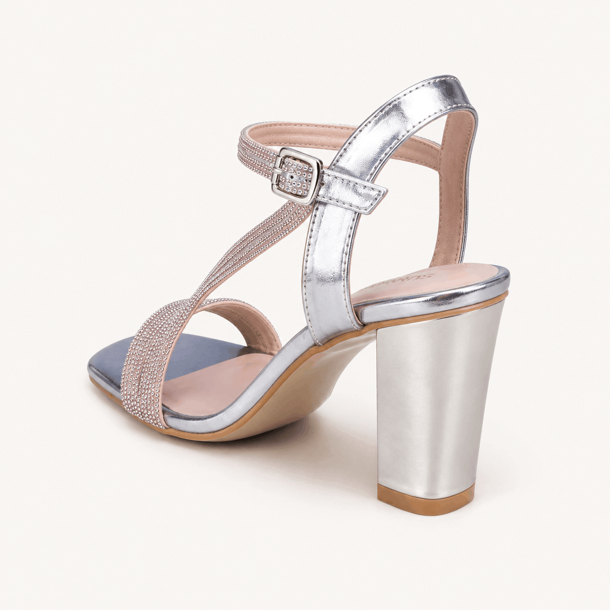 Nude Crystal Bow Heels in Nude Beige - view 4