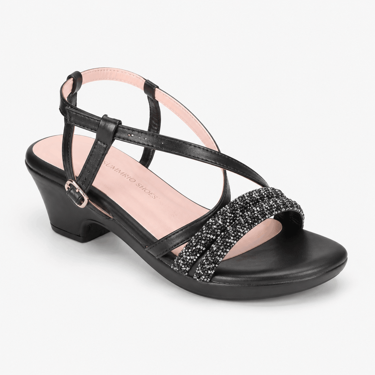 Black Embellished Platform Heels in Black - view 1