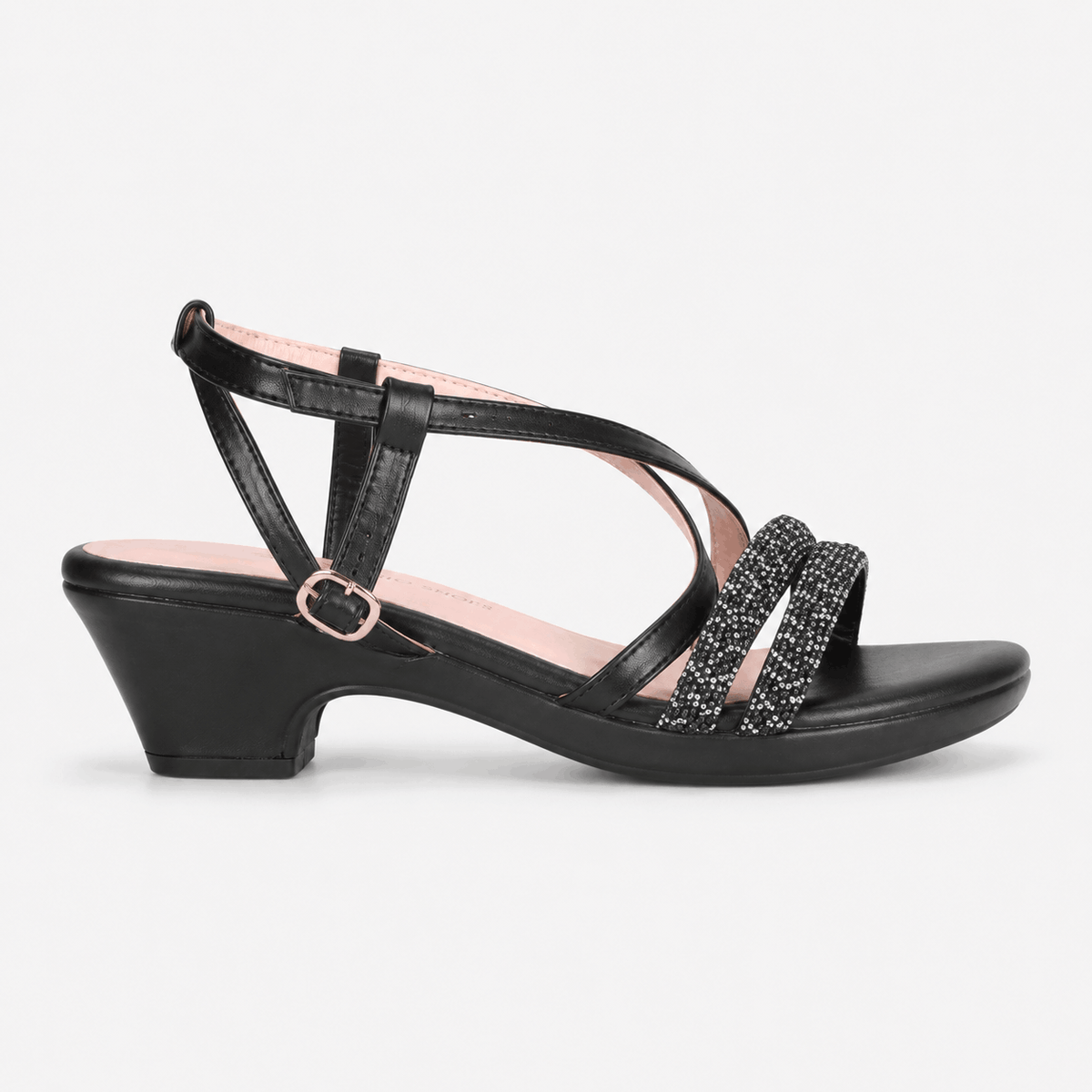 Black Embellished Platform Heels in Black - view 2