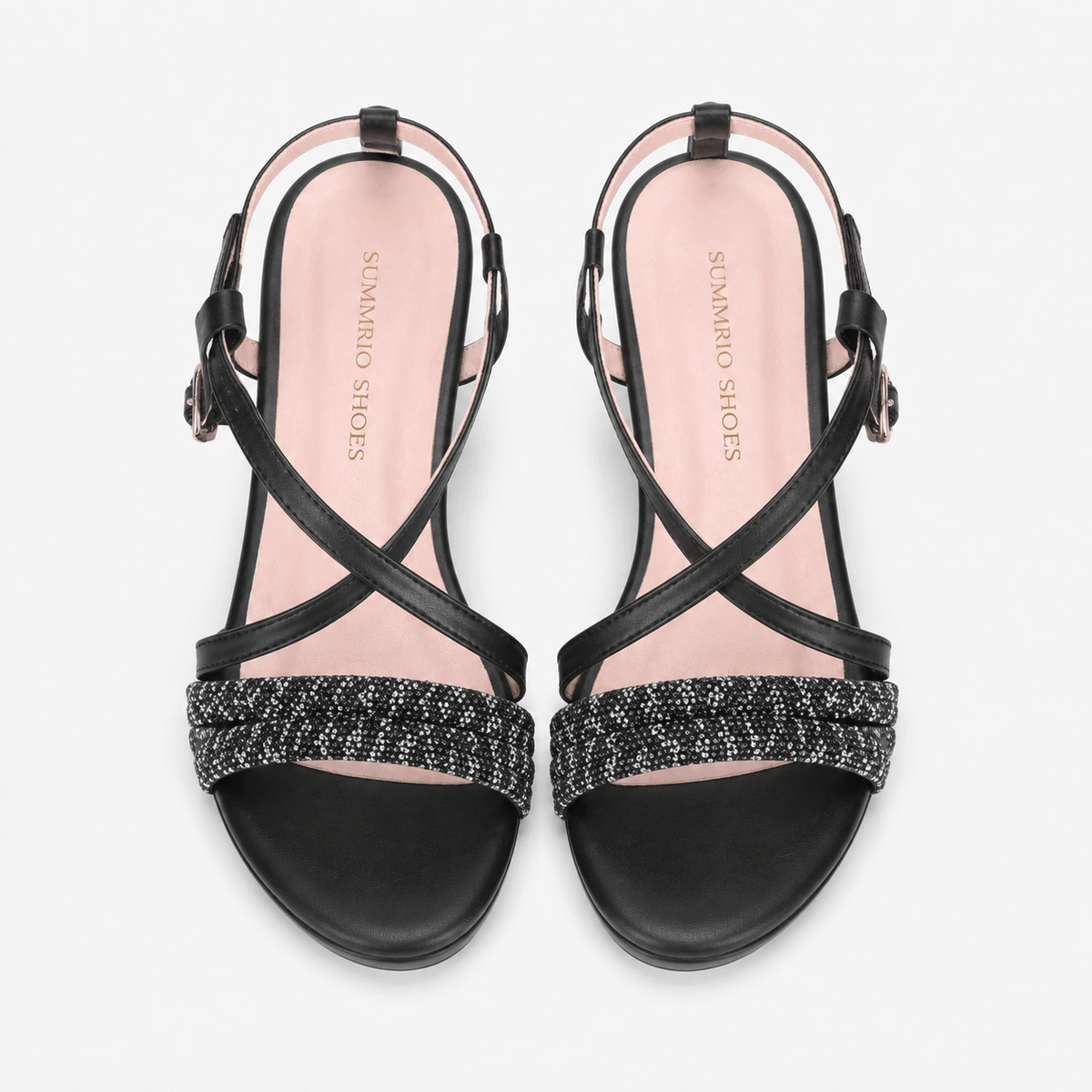 Black Embellished Platform Heels in Black - view 3