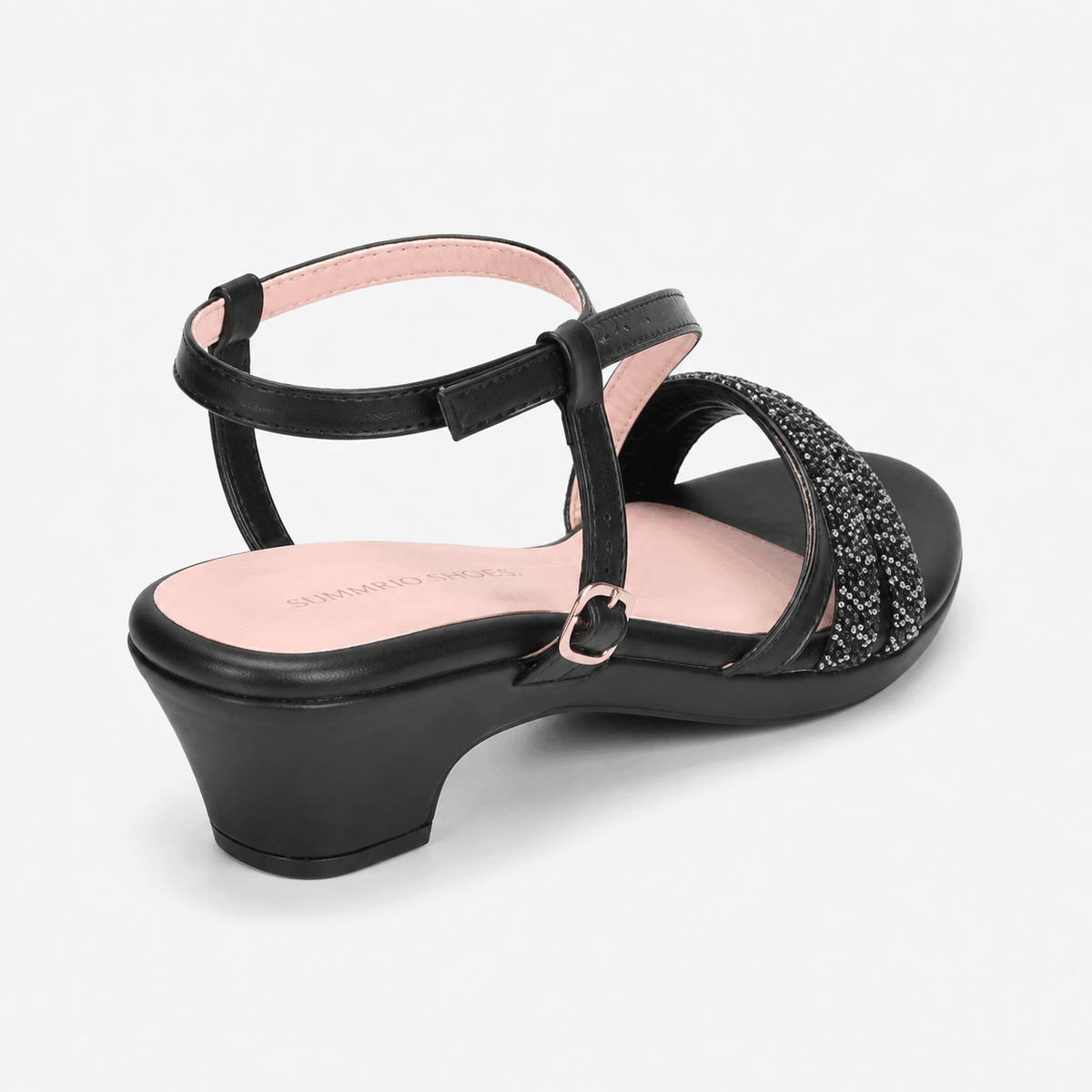 Black Embellished Platform Heels in Black - view 4