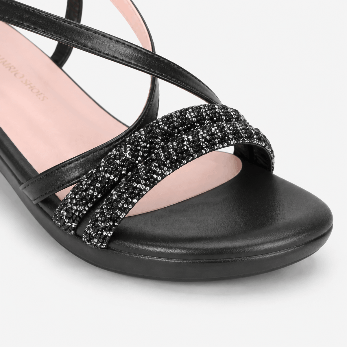 Black Embellished Platform Heels in Black - view 6