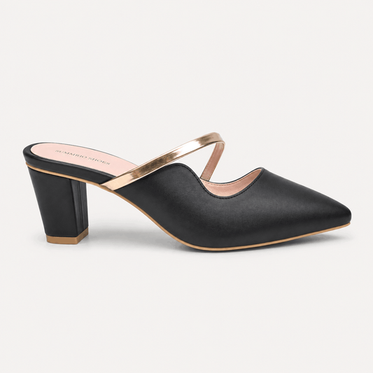 Black Pointed Slingback Heels in Black - view 2