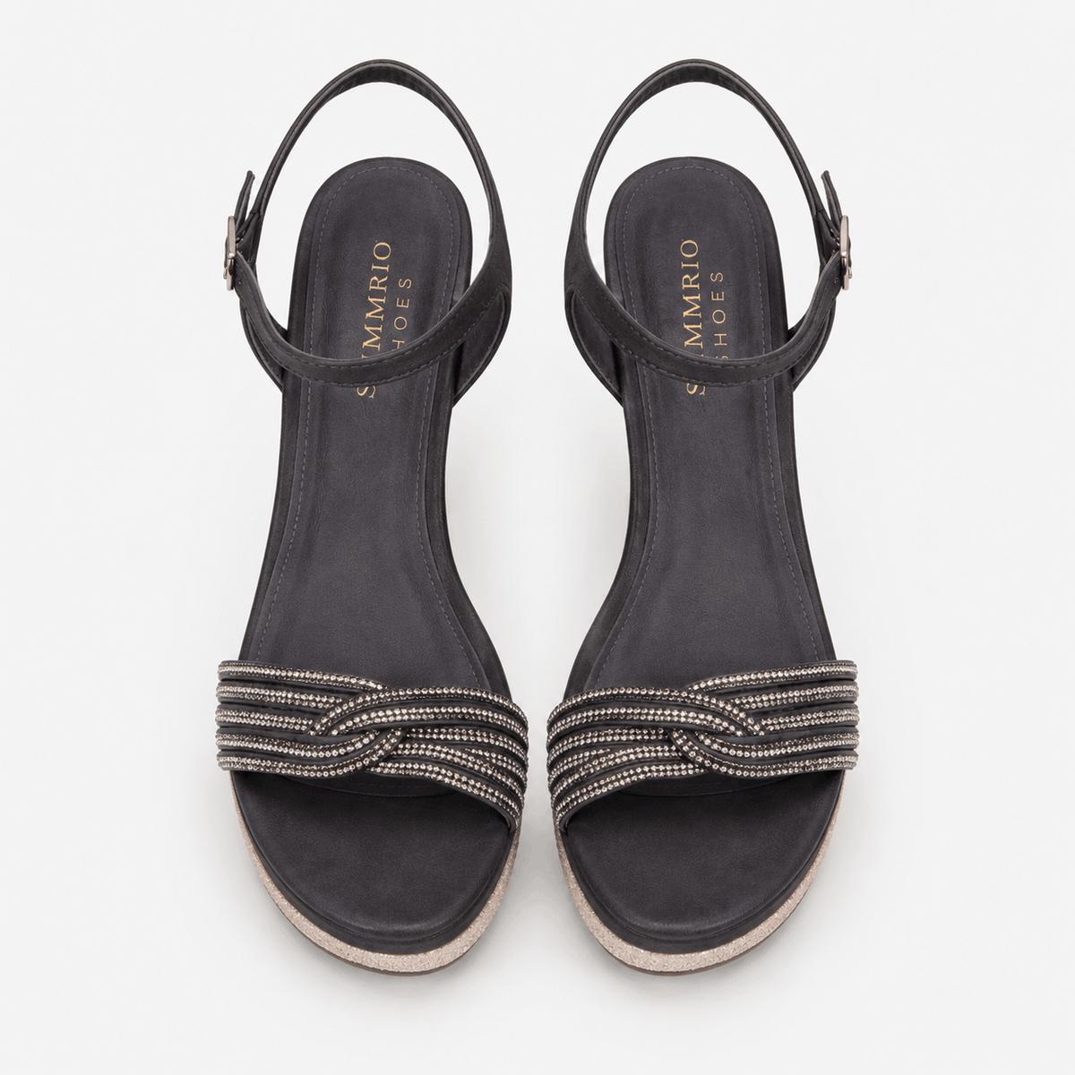 Black Strappy Block Heels in Black - view 3