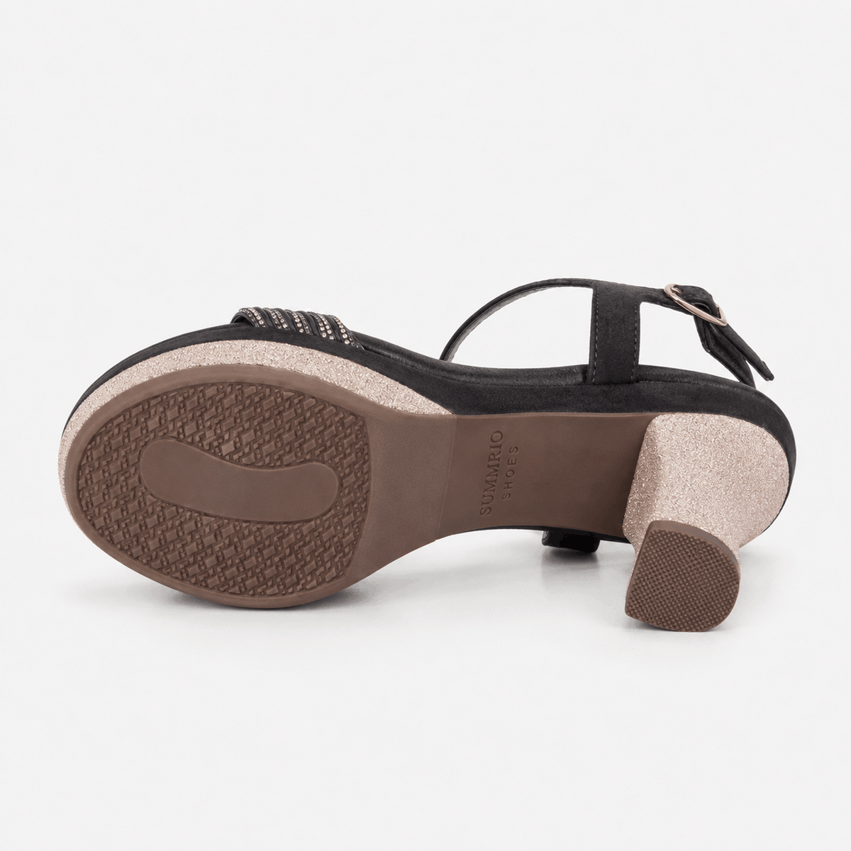 Black Strappy Block Heels in Black - view 5