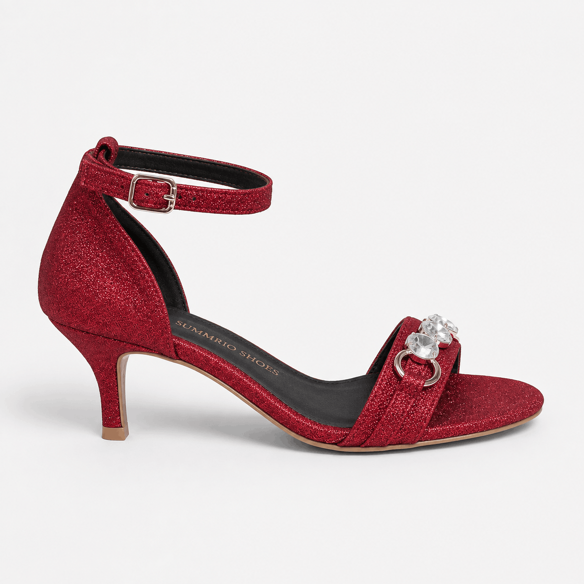 Red Jewel Accent Heels in Red - view 2