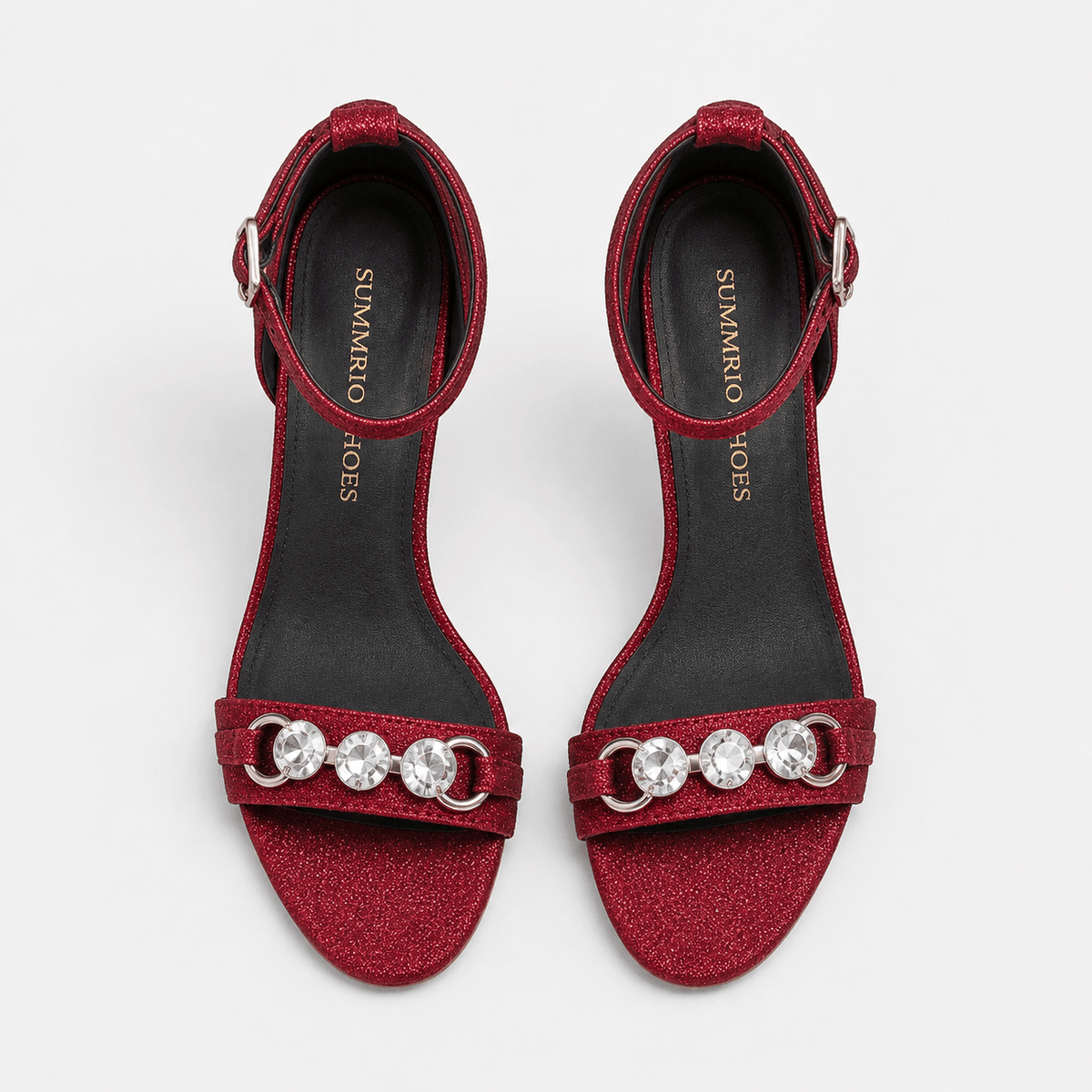 Red Jewel Accent Heels in Red - view 3