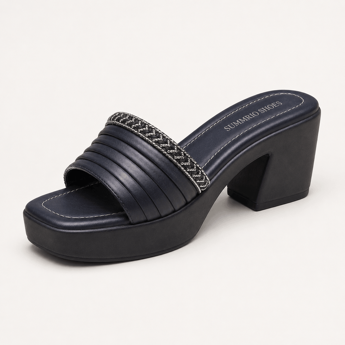 Navy Ribbed Mule Heels in Navy Blue - view 1