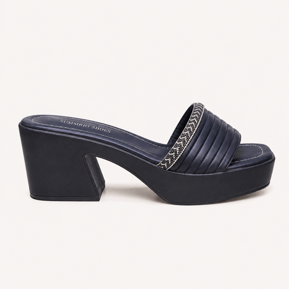 Navy Ribbed Mule Heels in Navy Blue - view 2