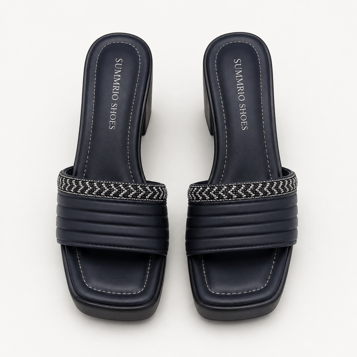 Navy Ribbed Mule Heels in Navy Blue - view 3