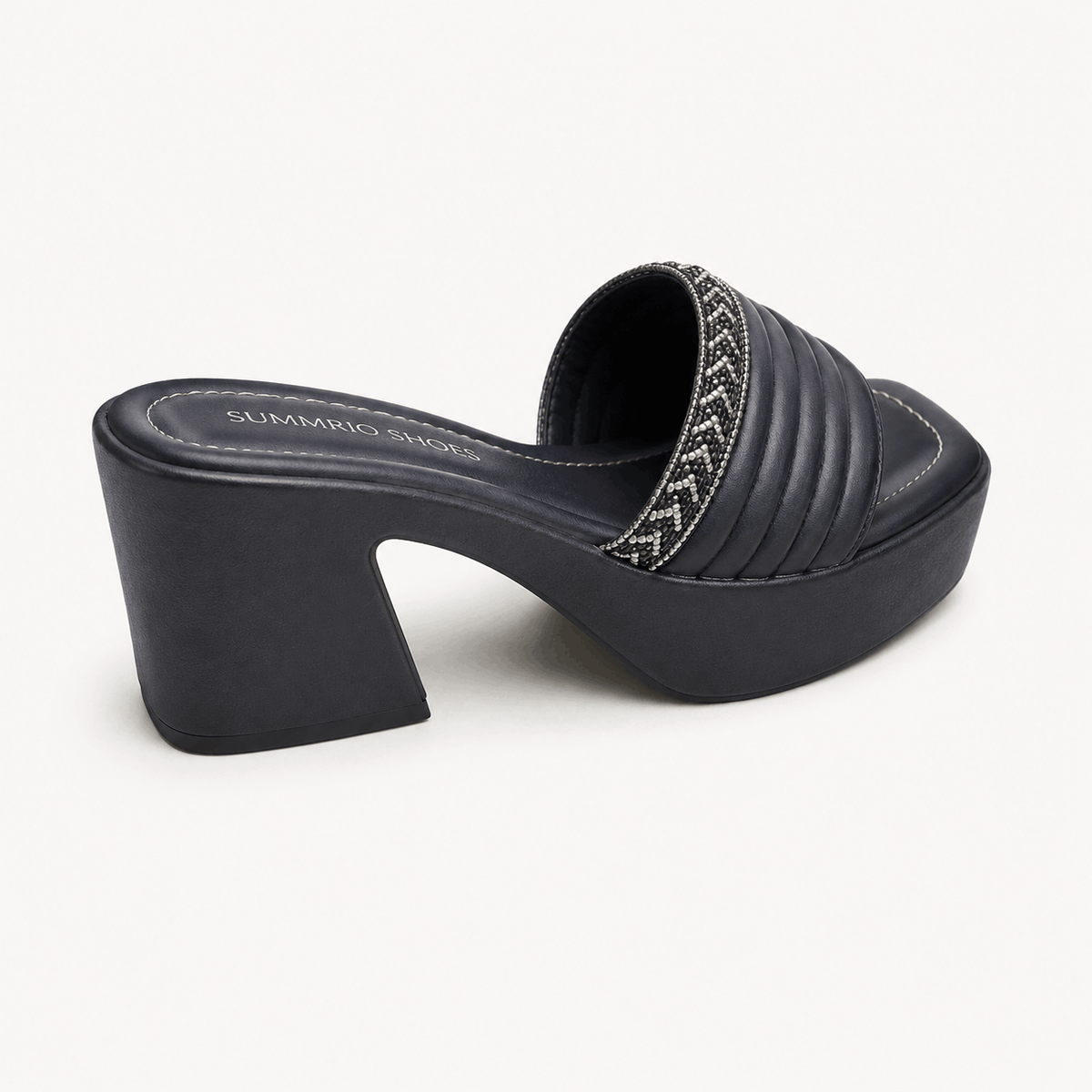 Navy Ribbed Mule Heels in Navy Blue - view 4