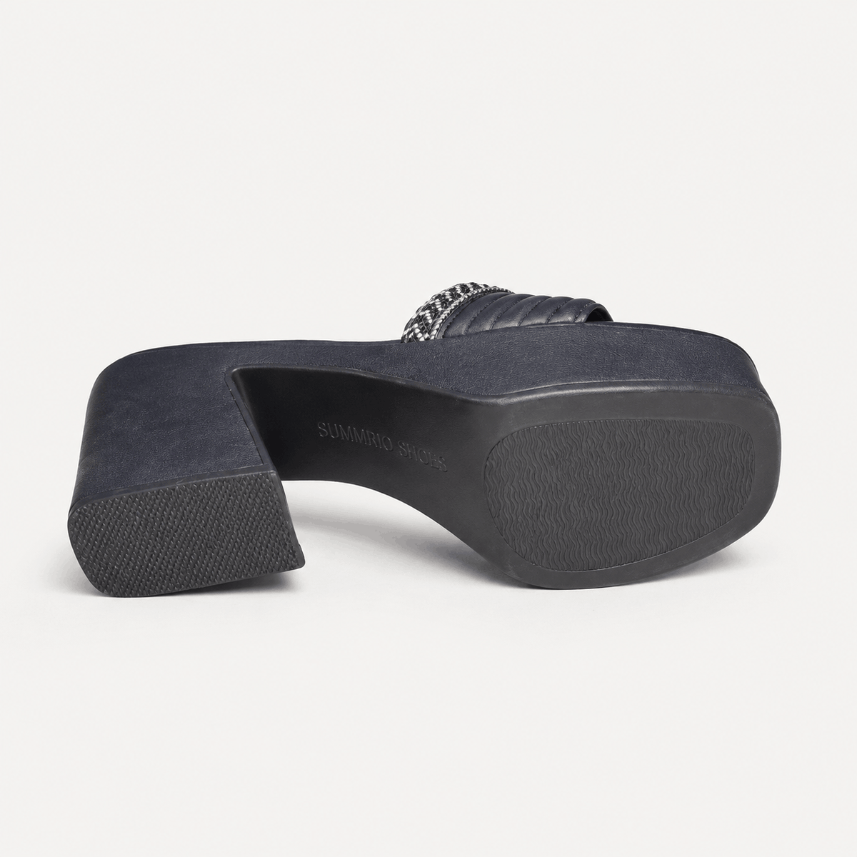 Navy Ribbed Mule Heels in Navy Blue - view 5