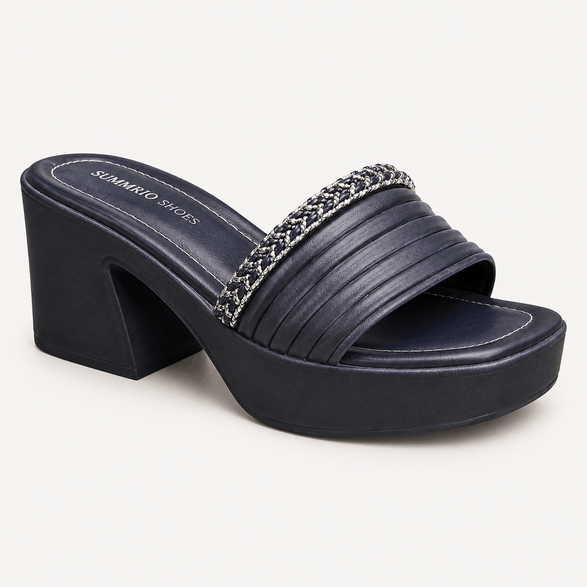 Navy Ribbed Mule Heels in Navy Blue - view 6