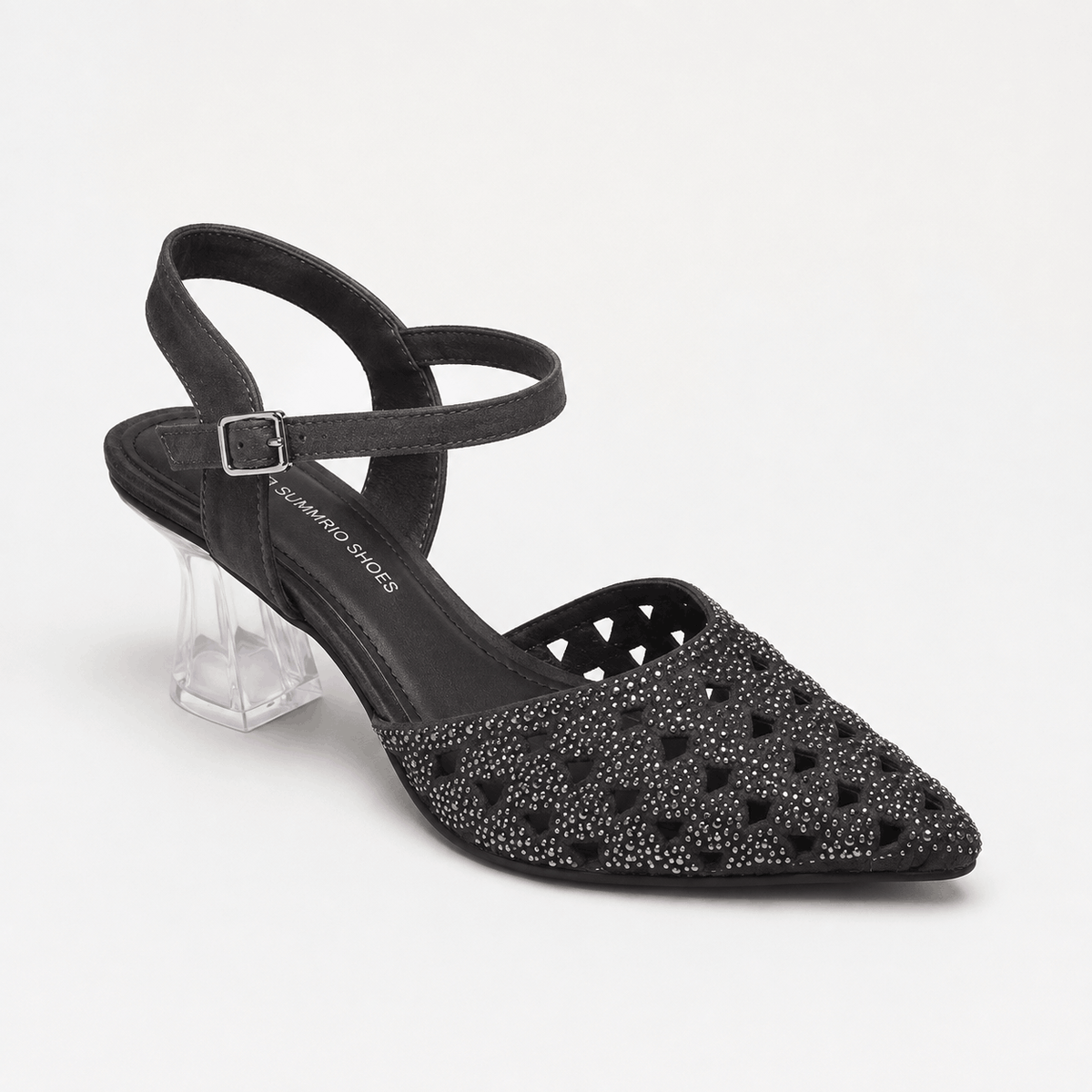 Black Cutwork Slingback Heels in Black - view 1