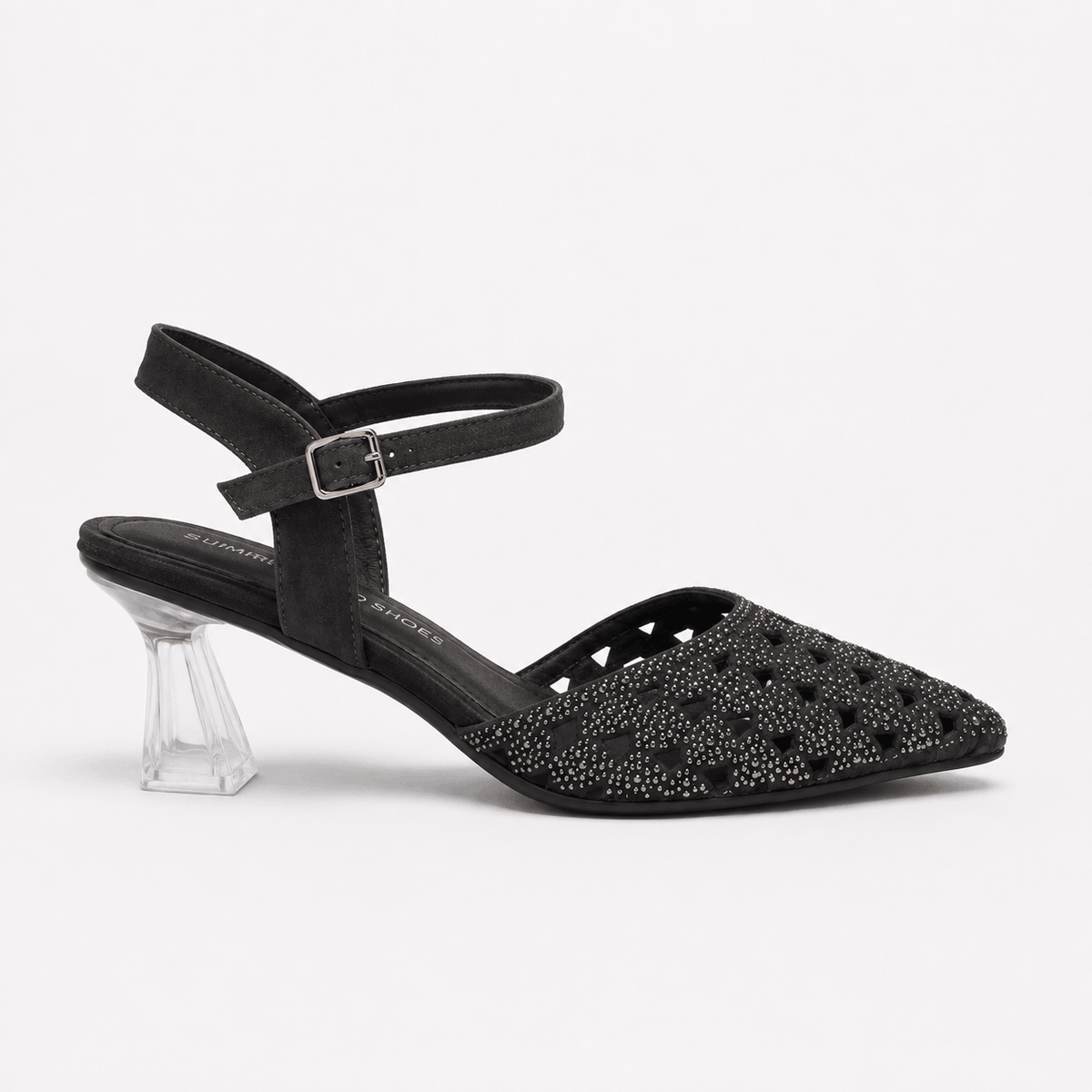 Black Cutwork Slingback Heels in Black - view 2